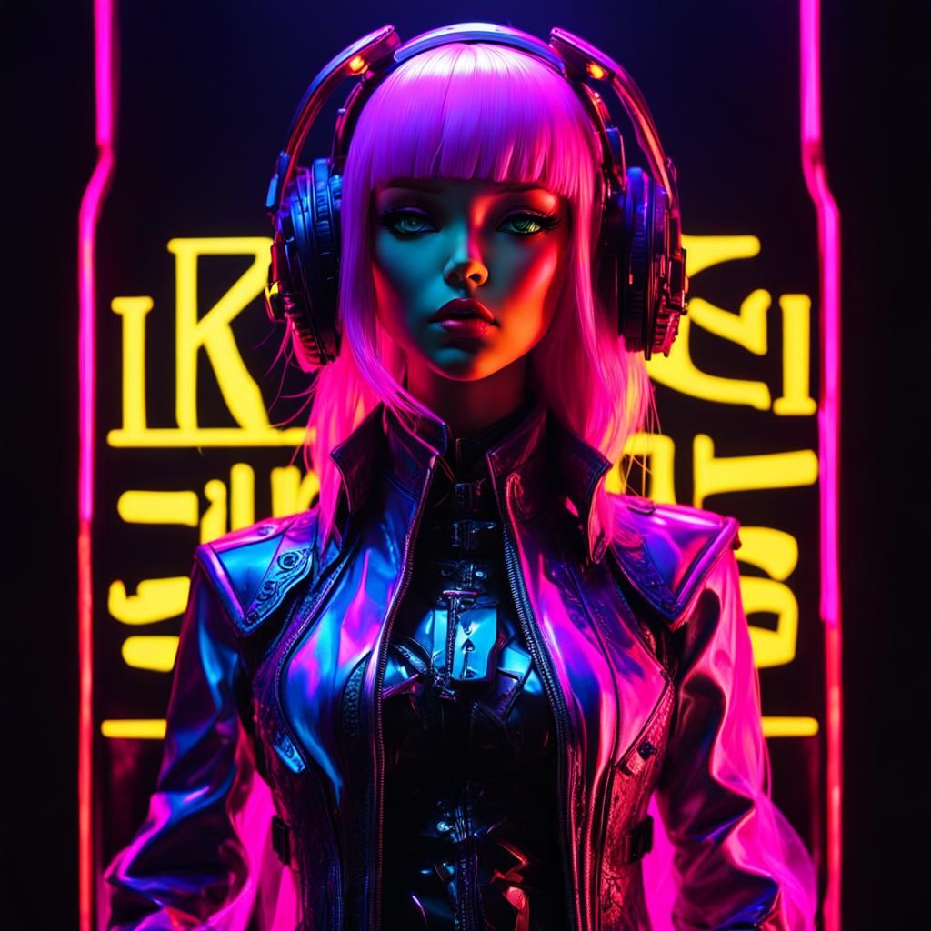 Neon Doll with King Sign in Studio Photo