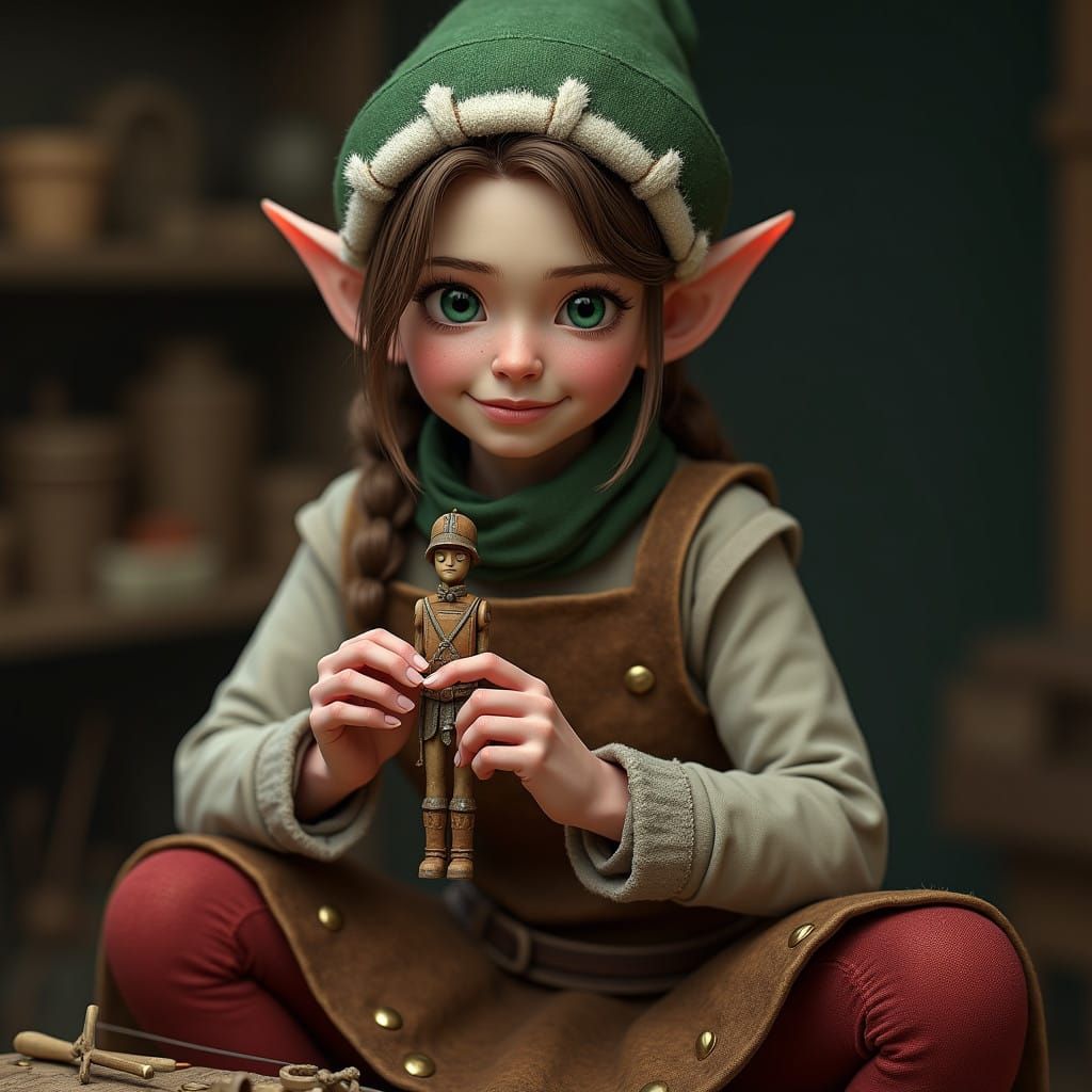 Mystical Elf Crafts Wooden Soldier in Earthy, Medieval Style