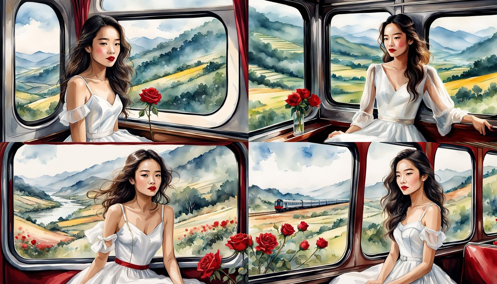 Shu Qi as Watercolor Sketch on Train