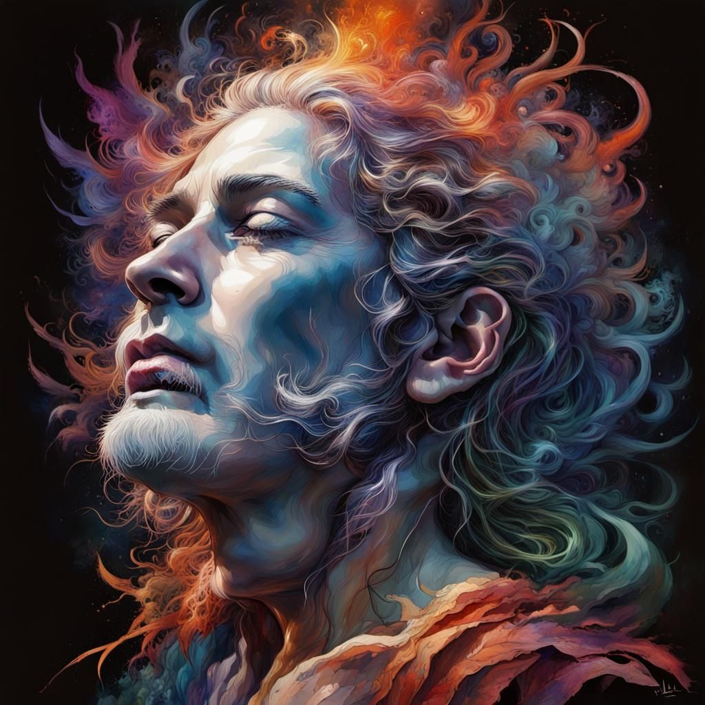 Meditative Mind Achieving Transcendence in Watercolor Style