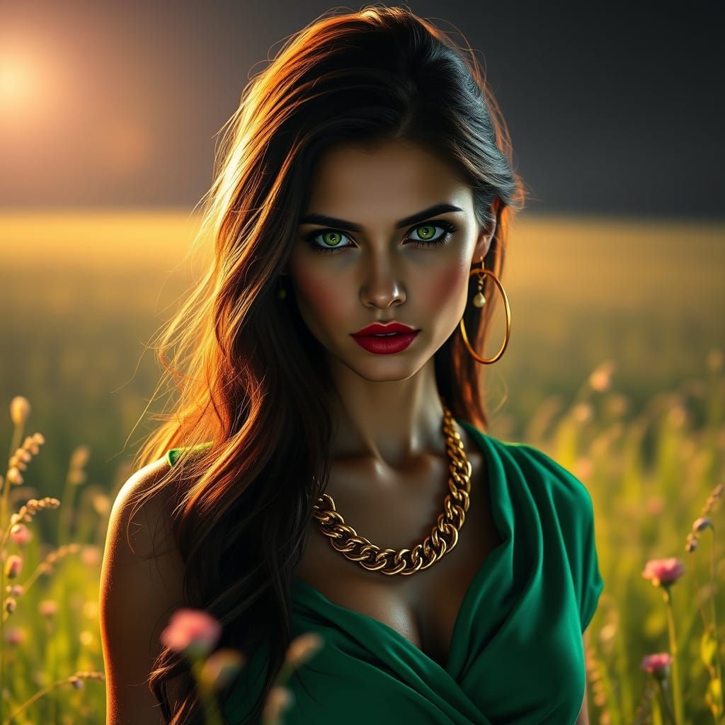 Ethereal Beauty in Emerald and Gold