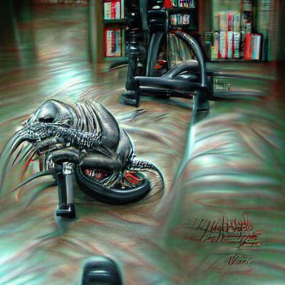 Stationary Bike in Hyperrealistic Giger Style