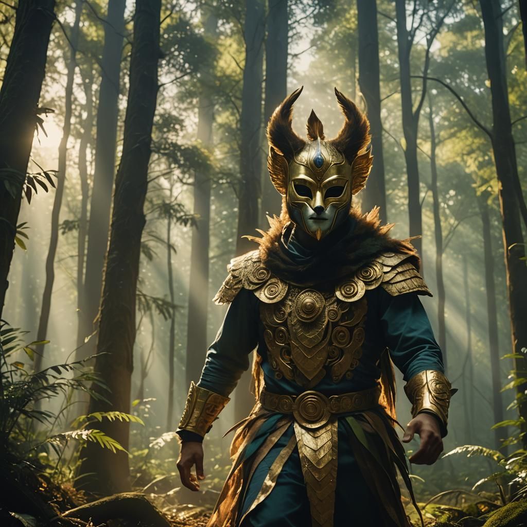 Ring-Tailed God Descends from Forest in Golden Light