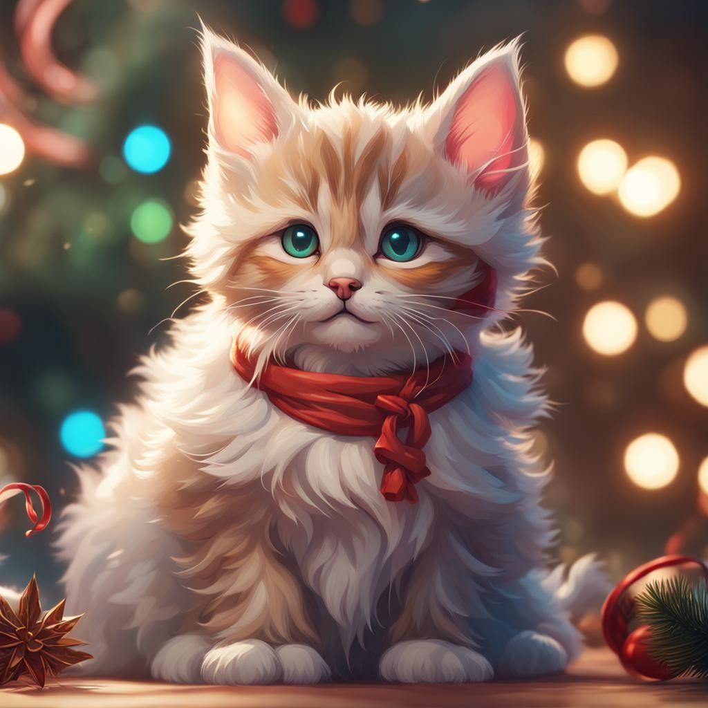 Festive Kittens: Hyperdetailed Christmas Portrait