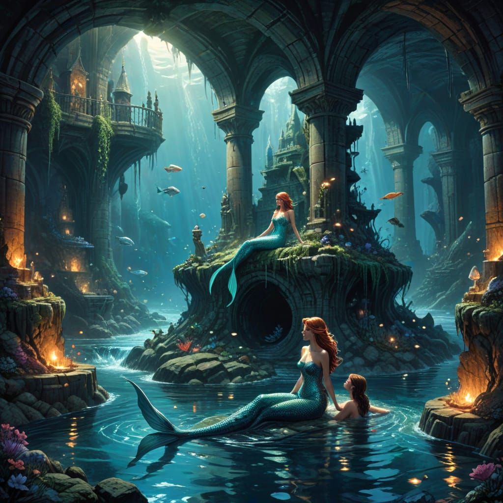 Underwater Castles with Mermaids