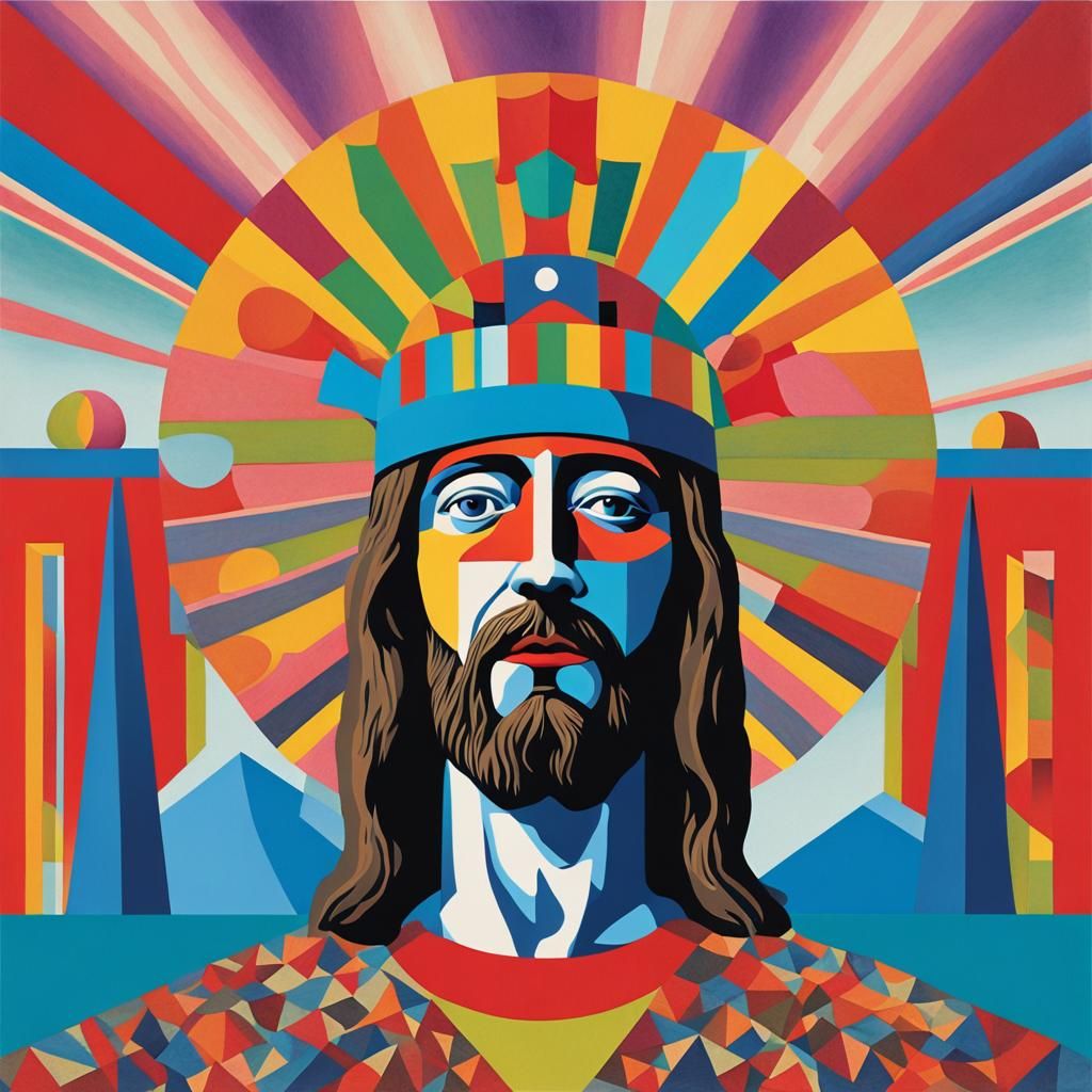 Surreal Jesus in Avant-Garde Headdress, Digital Art