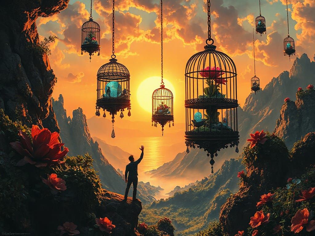 Surreal Floating Cages in Warped Gravity Landscape