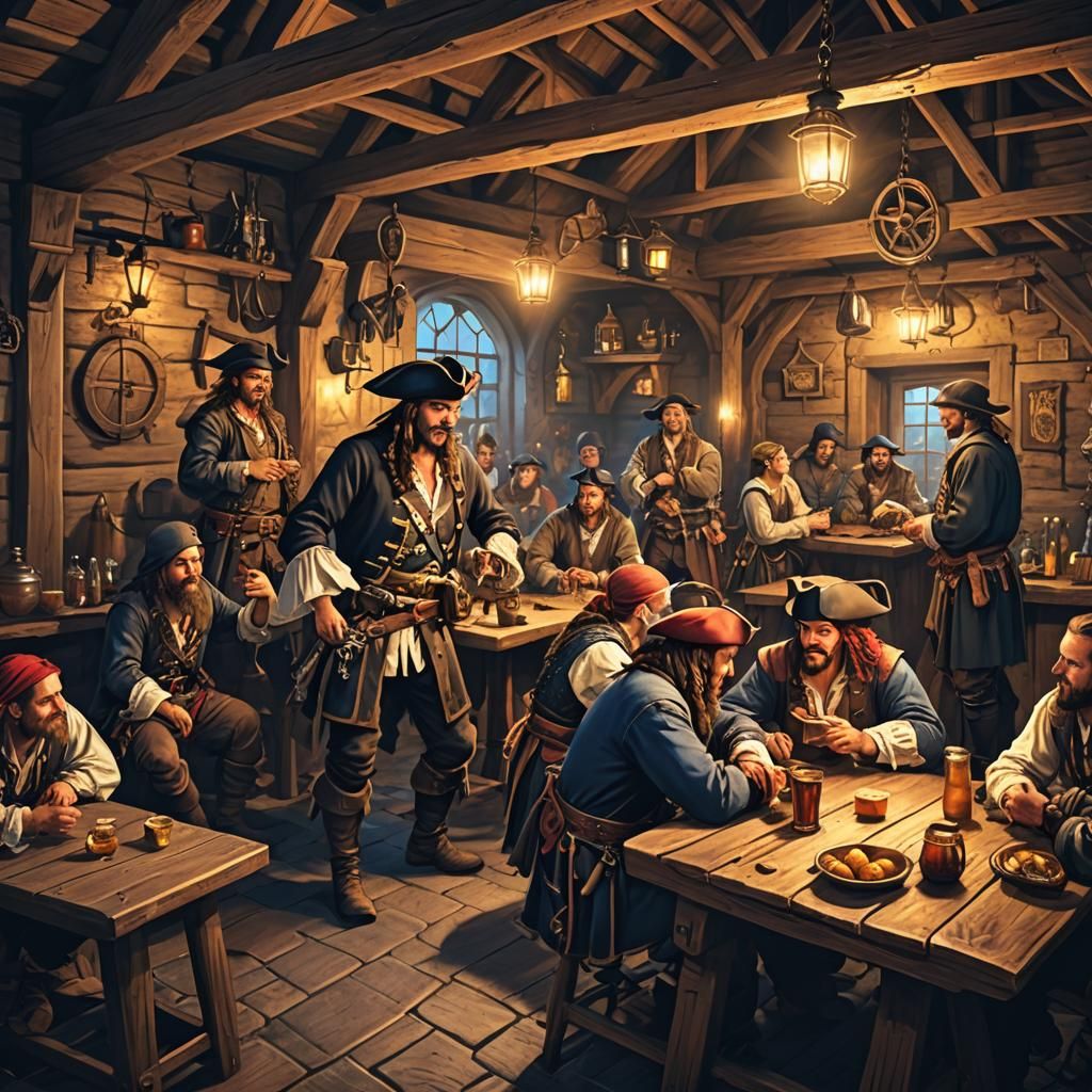 Pirate Meeting in a Medieval Tavern