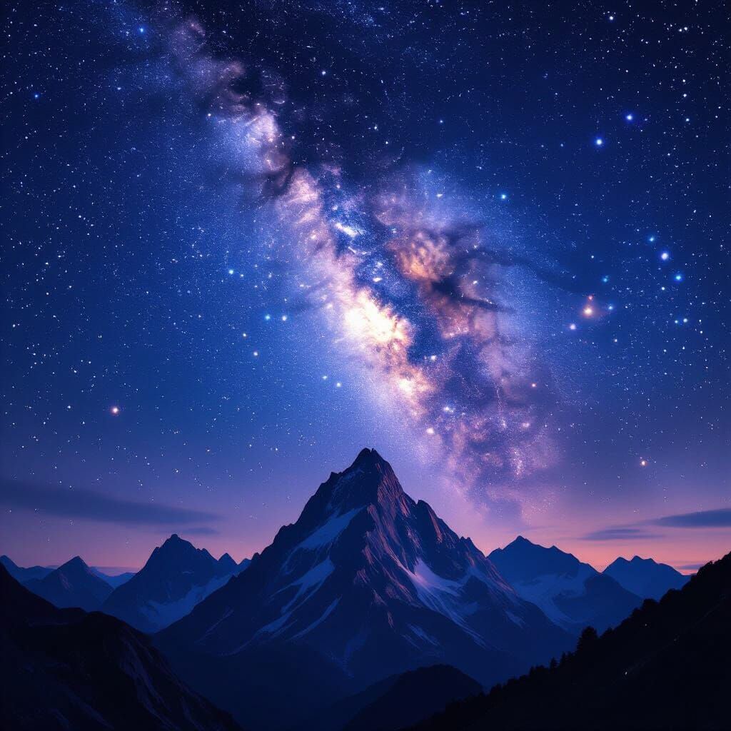 Vibrant Milky Way Over Mountain Silhouette, Cinematic Wide-A...