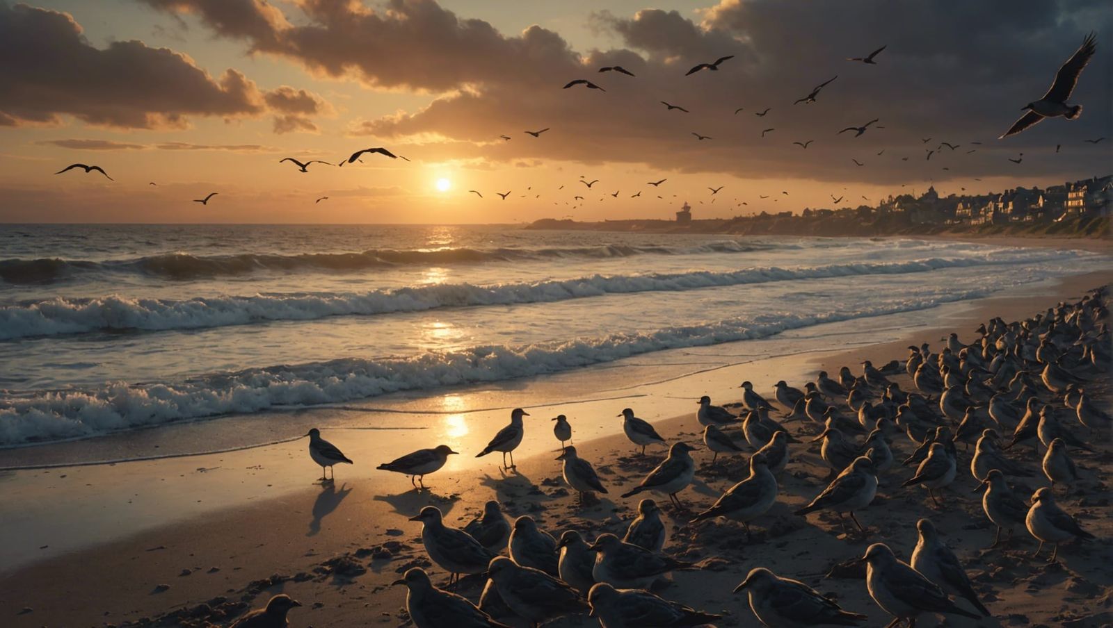 Epic Beach Sunset with Birds: Digital Matte Painting