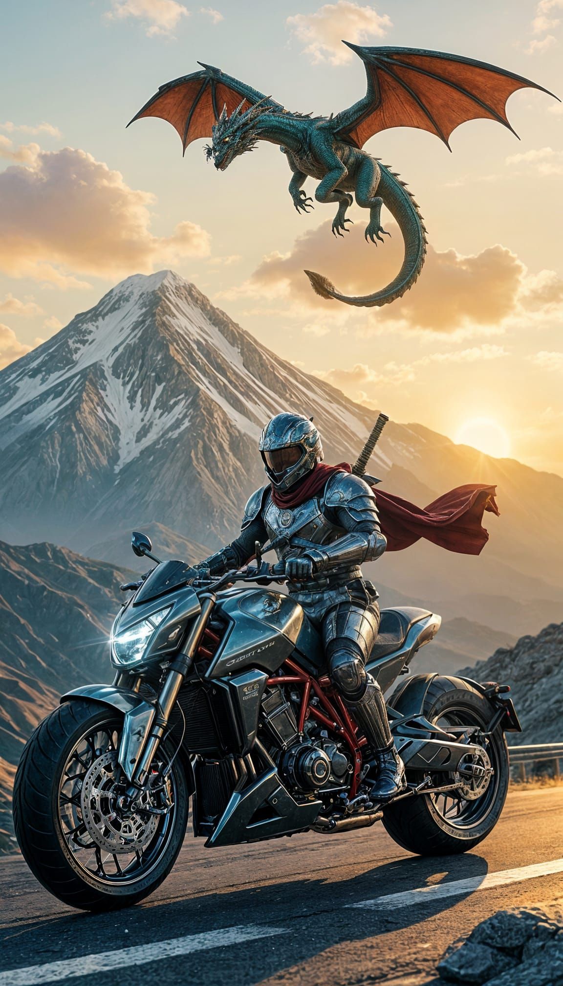 Syrian Dragon Soaring Above Verdant Mountain