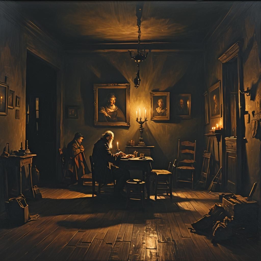 Dimly Lit Room in Dark Oil Painting