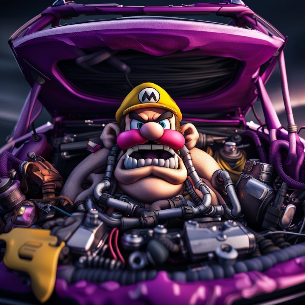 Wario as Car Engine: Digital Matte Painting