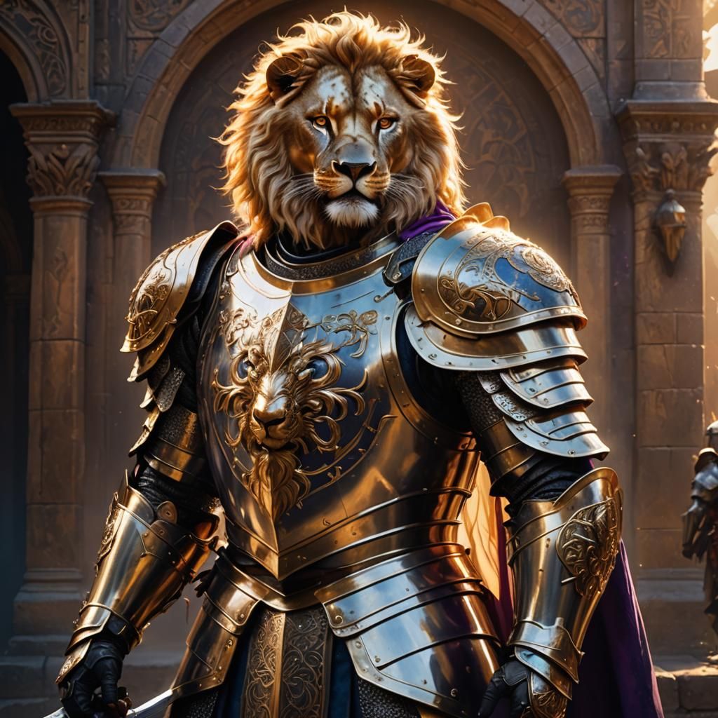 Lion Knight in Golden Hour: Fantasy Concept Art