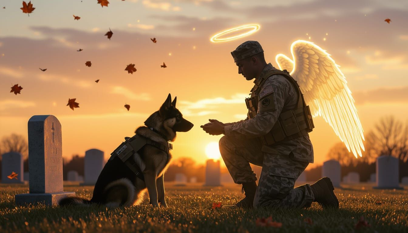 Soldier's Spirit with K9 in Golden Sunset Cemetery