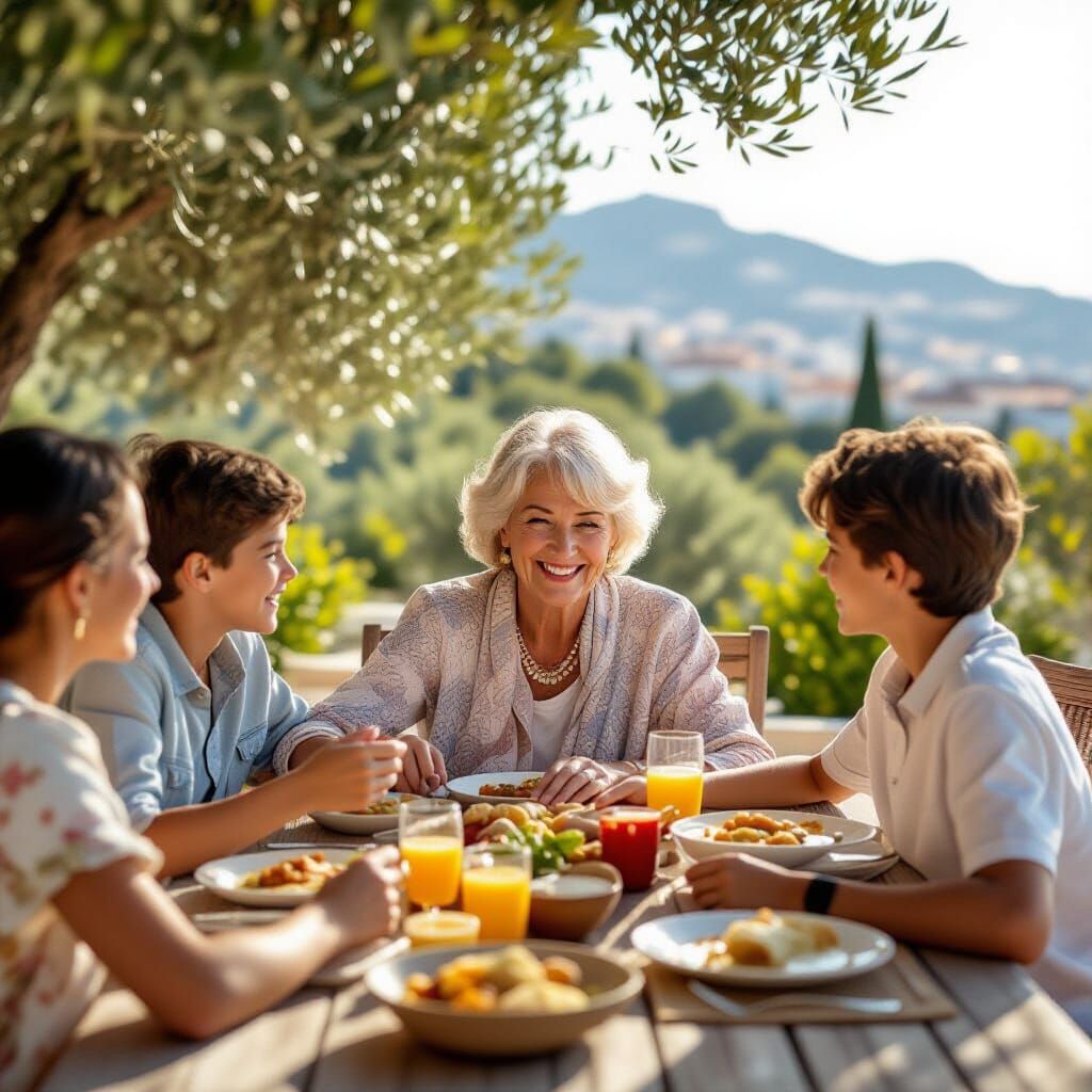 Family Meal Outdoors at Mediterranean Villa