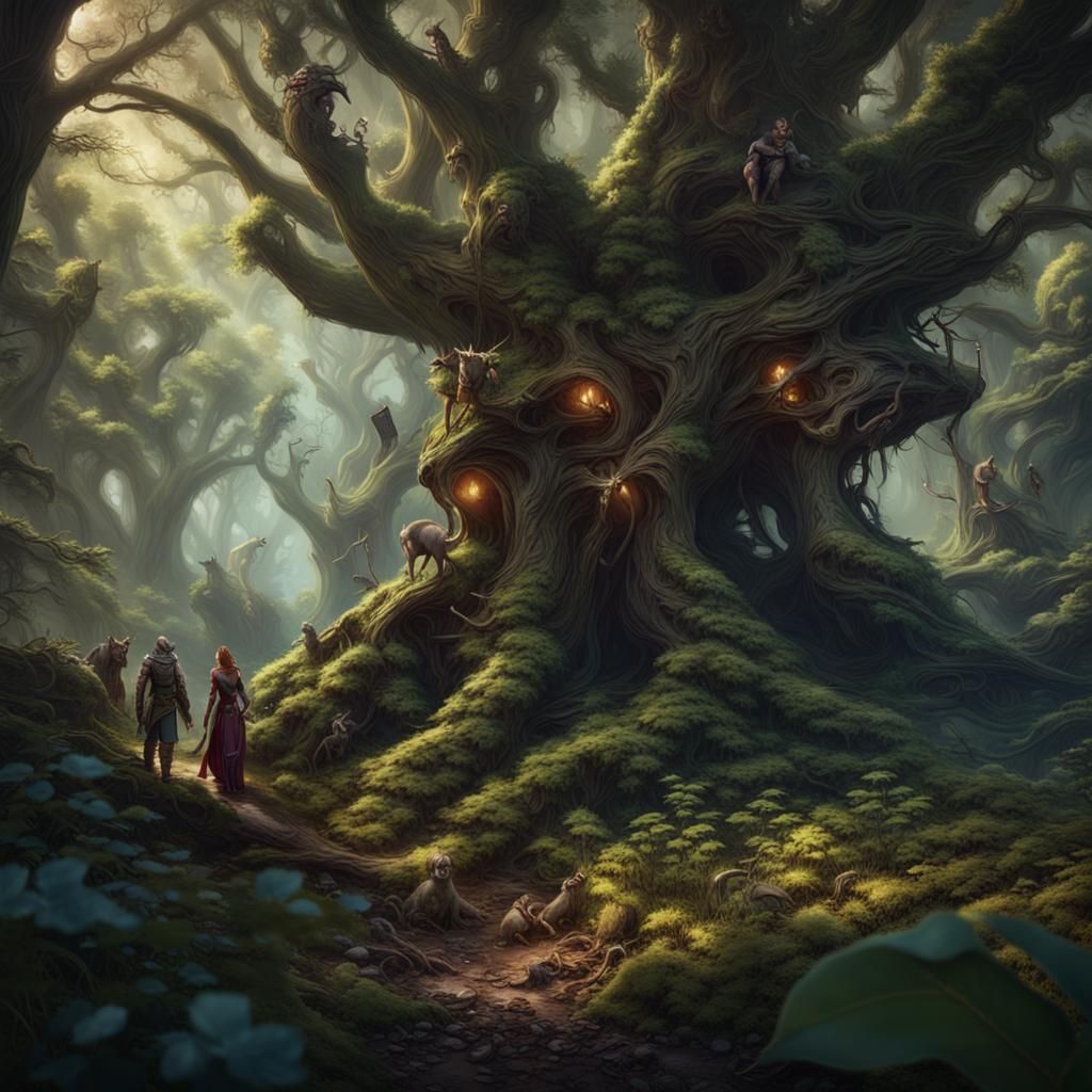 Enchanted Forest Encounter in Detailed Matte Painting