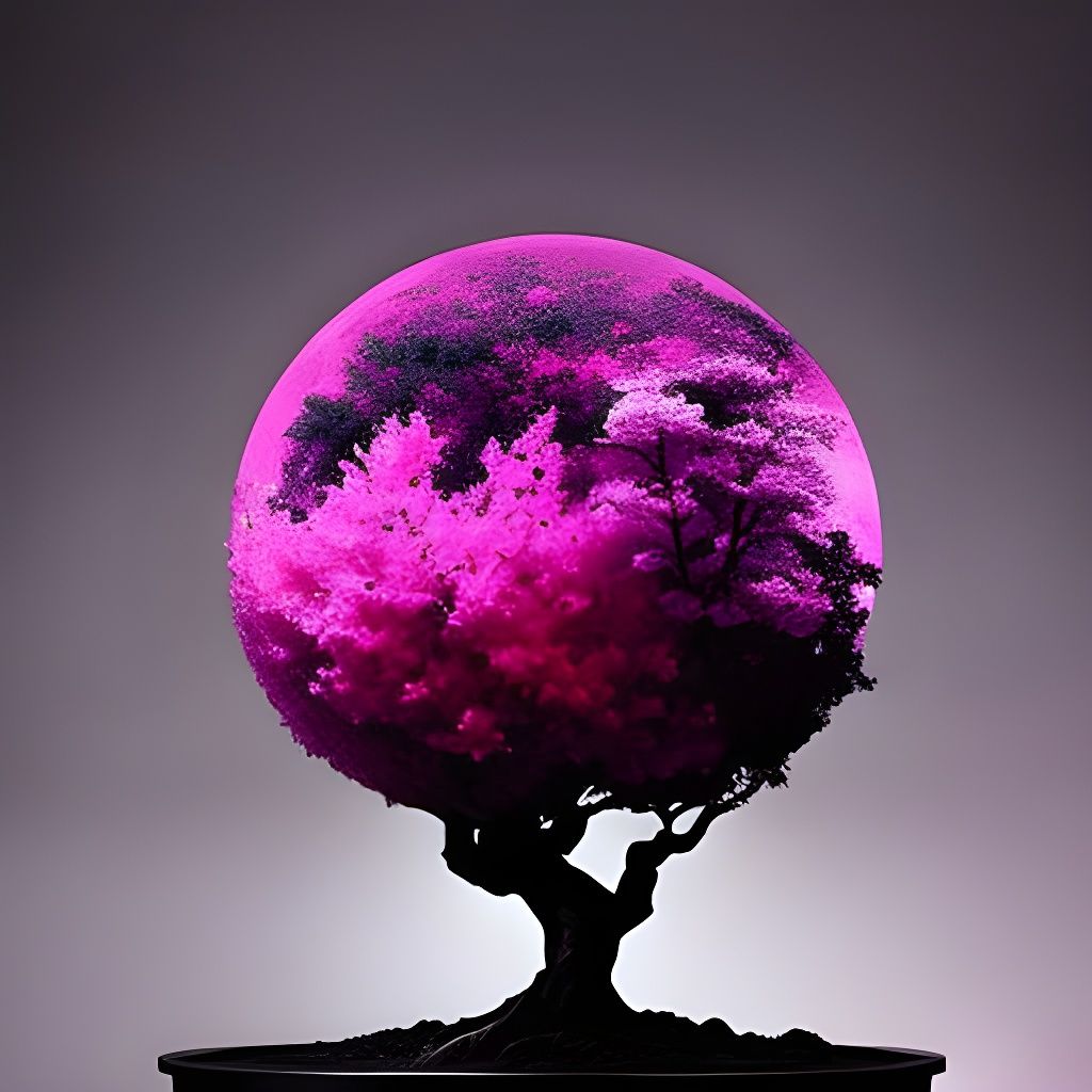 Cherry Blossom Bonsai Orb in Digital Matte Painting Style