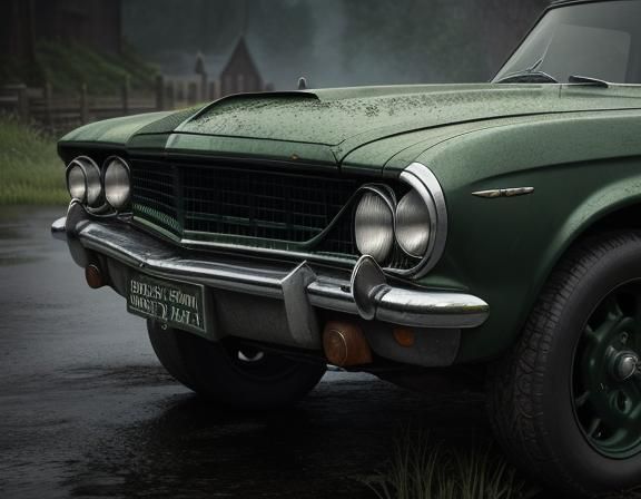 Detailed Oil Portrait of a Classic Green Car