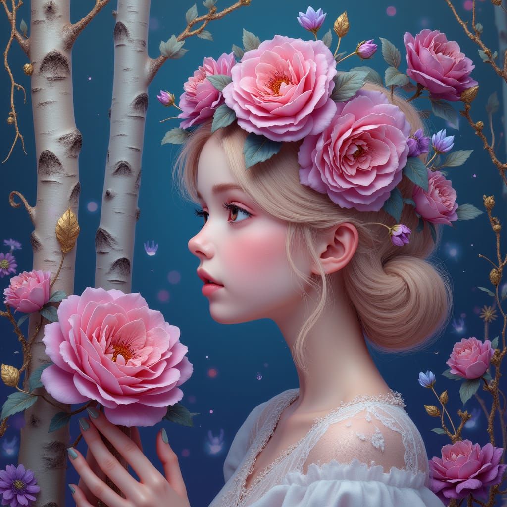 Floral Girl Portrait in Impressionist Style