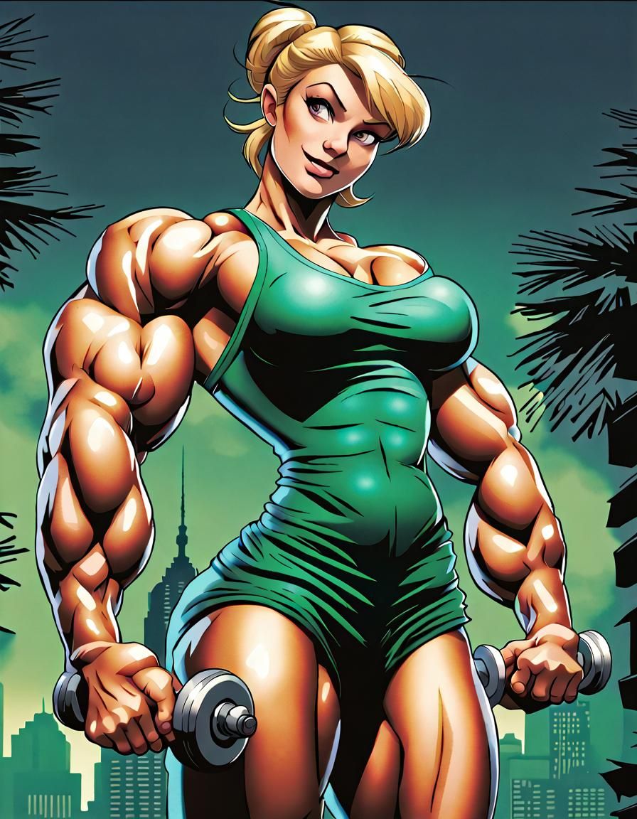 Tinkerbell as a Female Bodybuilder in Comic Book Style