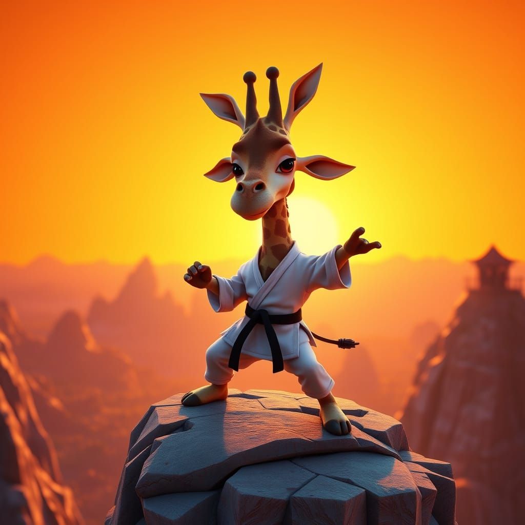 Giraffe Karate Master in Floating Dojo: 3D Art