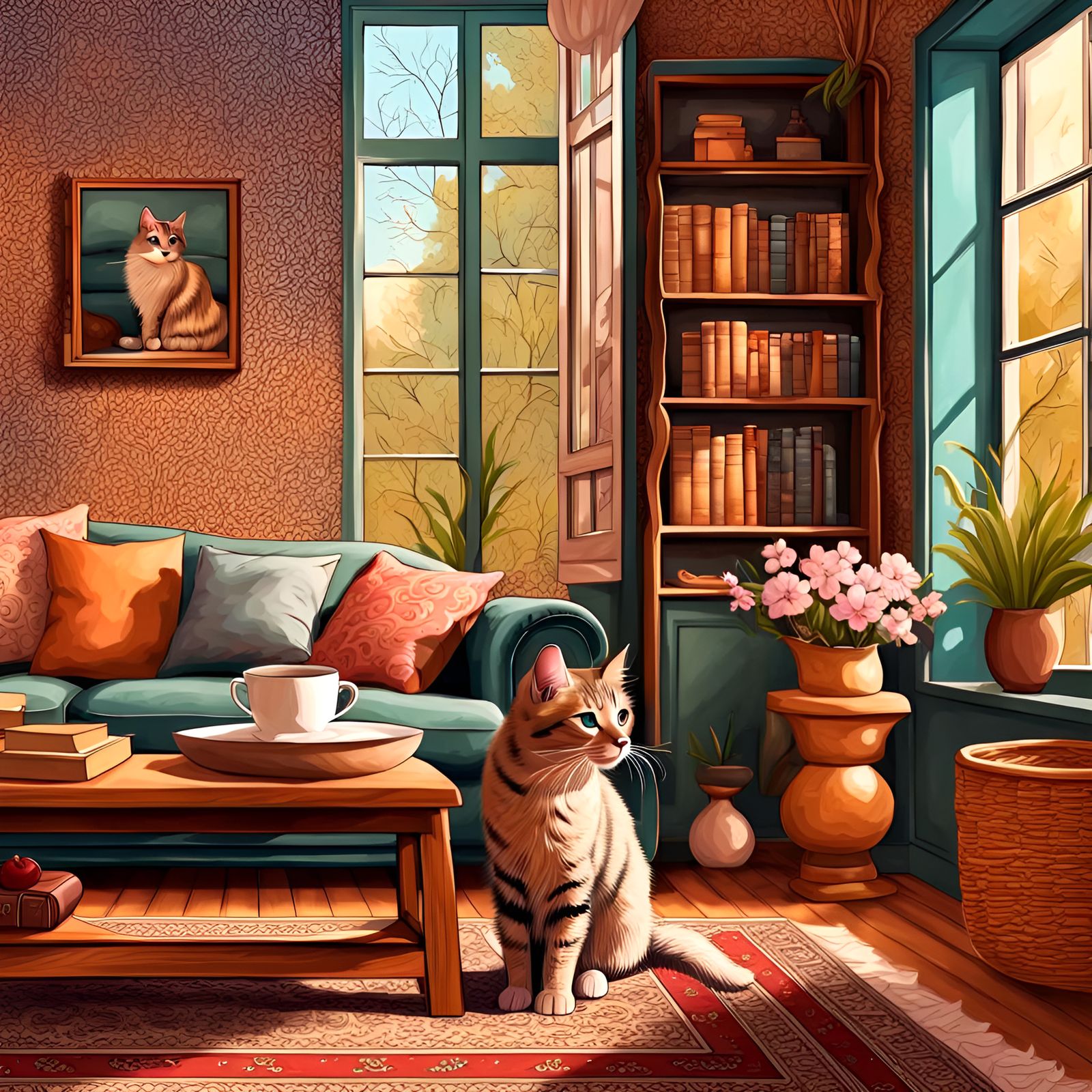 (Detailed beautiful cat)(Minimalist background)