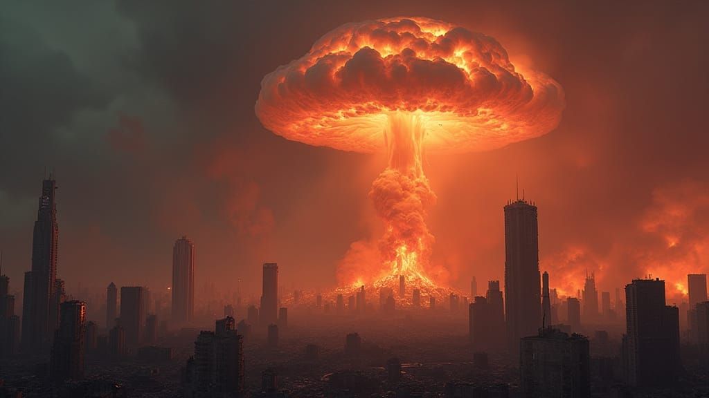 Nuclear Aftermath: Mushroom Clouds Over City Ruins