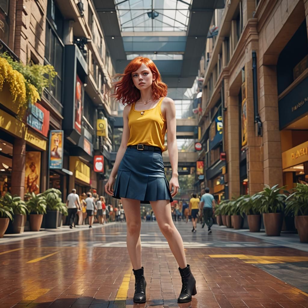 Woman with Red Hair at the Mall in Fantasy Art