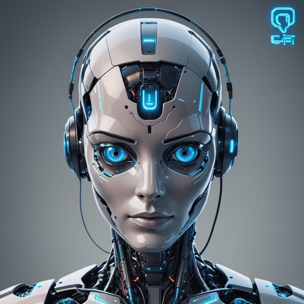 A vibrant and eye-catching poster promoting the innovative AI, ChatGPT. The AI is depicted as a futuristic robot with a ...