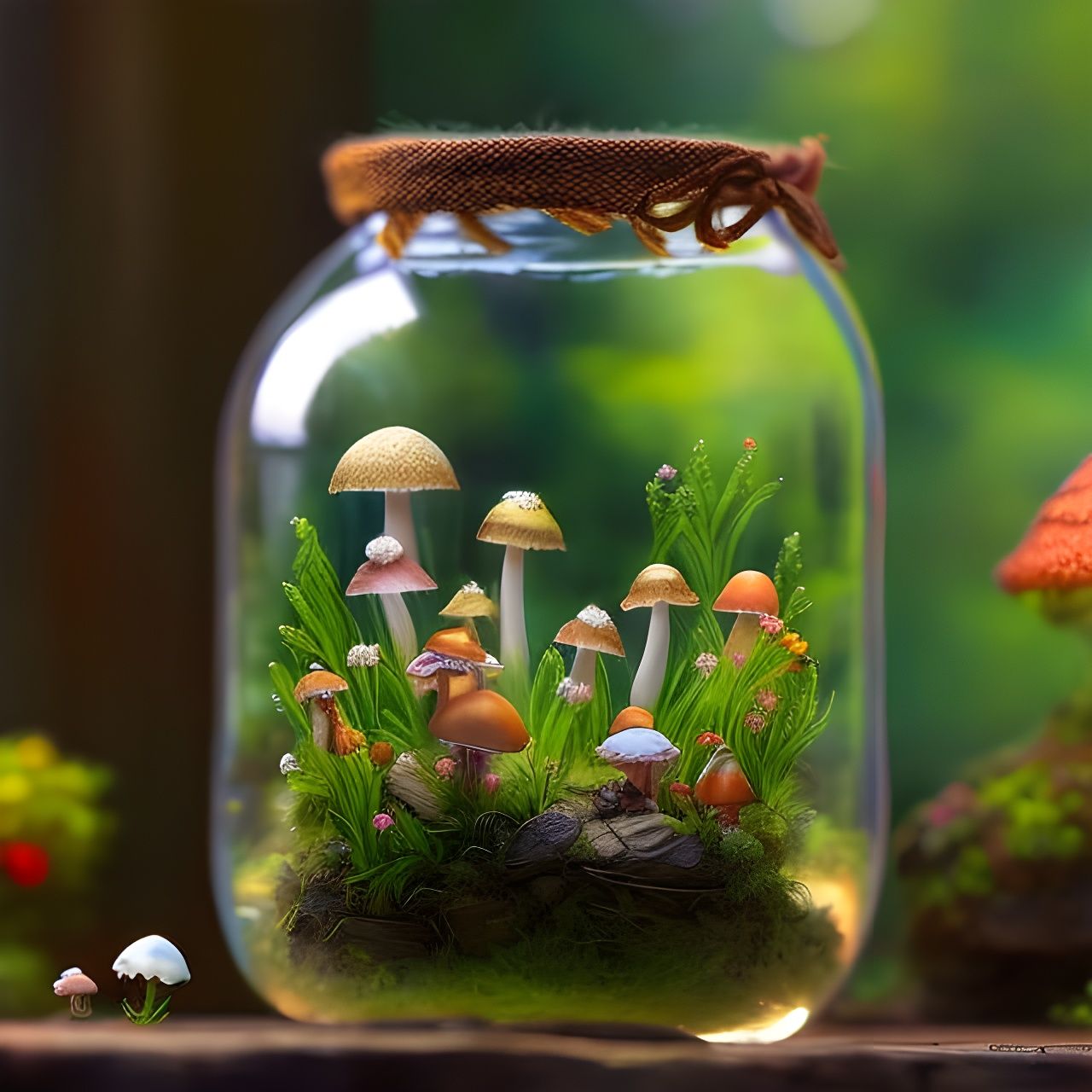 Miniature Village in Glass Jar with Flowers