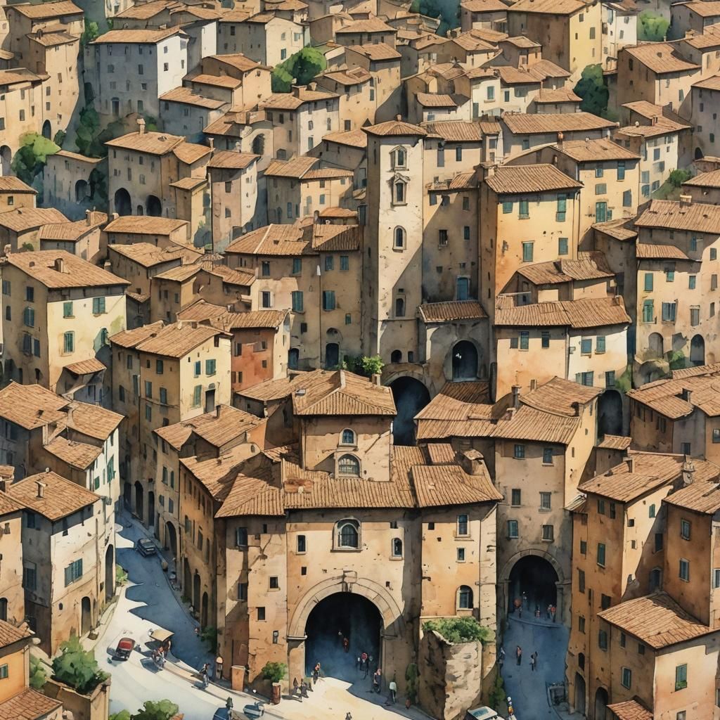 Watercolor Painting of Tuscania, Italy