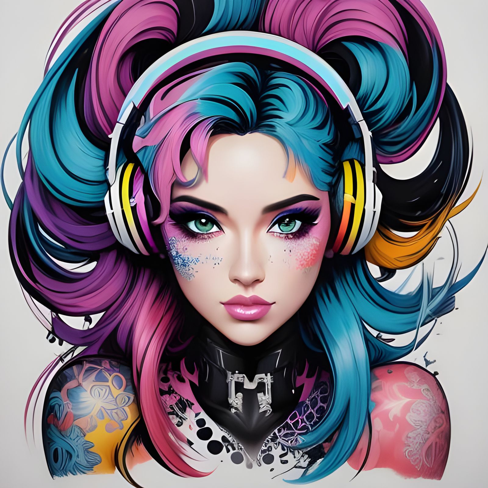 Vaporwave Art - Beautiful Deejay-Girl, DJ House Music CD Cover Template