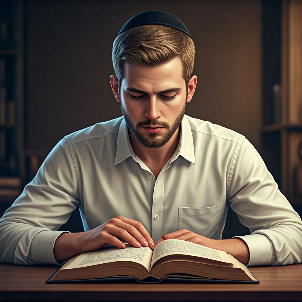 Young Man Reading Book in Realistic Style