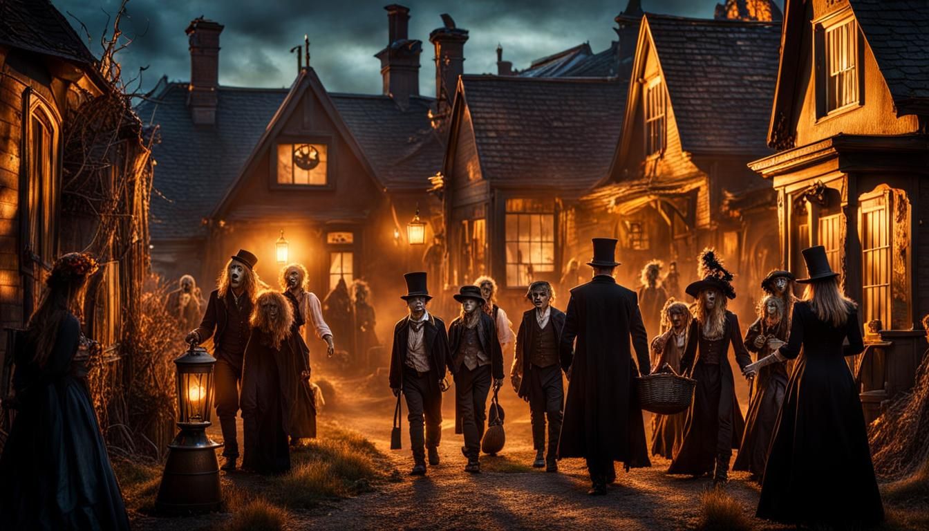 Steampunk Halloween: Haunted Village with Ghosts and Zombies