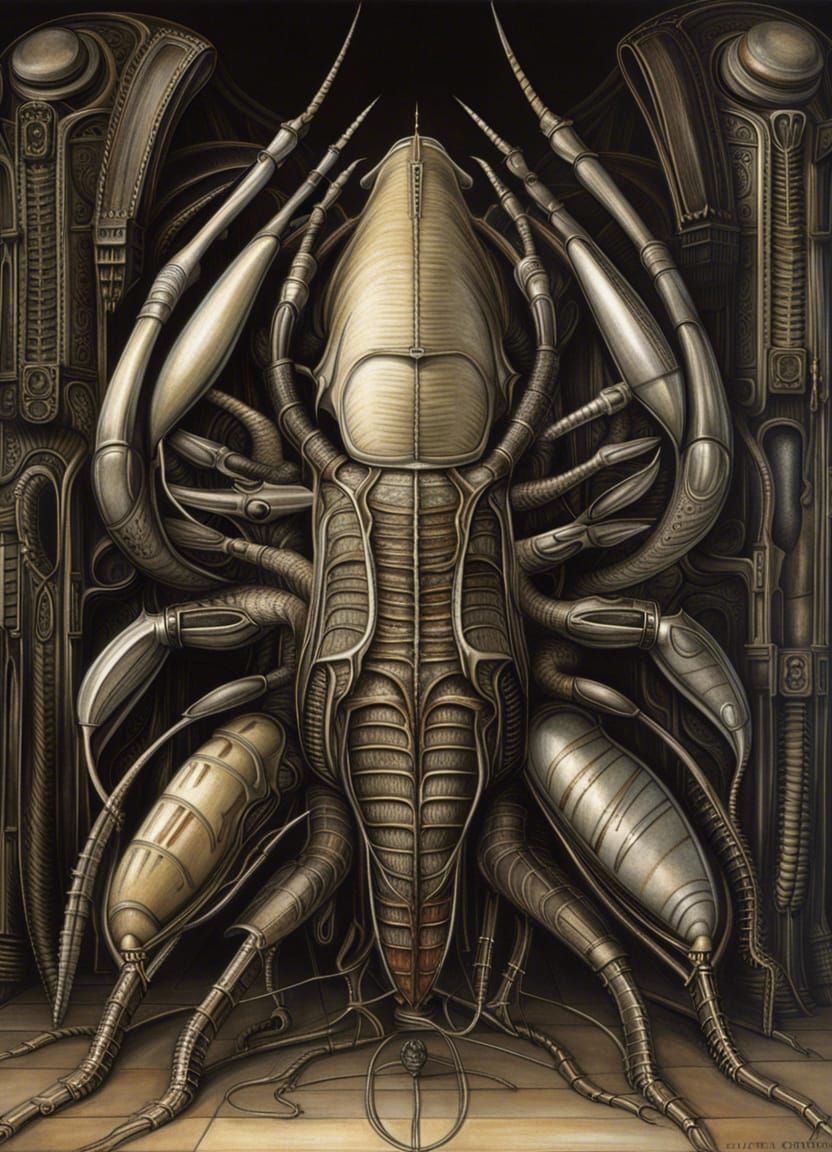 Biomechanical Cockroach Inspired by Giger's Art