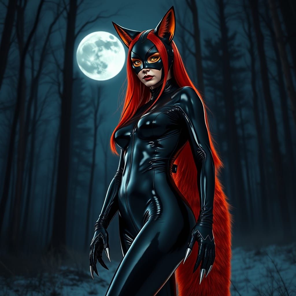 Empowered Goddess in Cyberpunk Forest Elegance