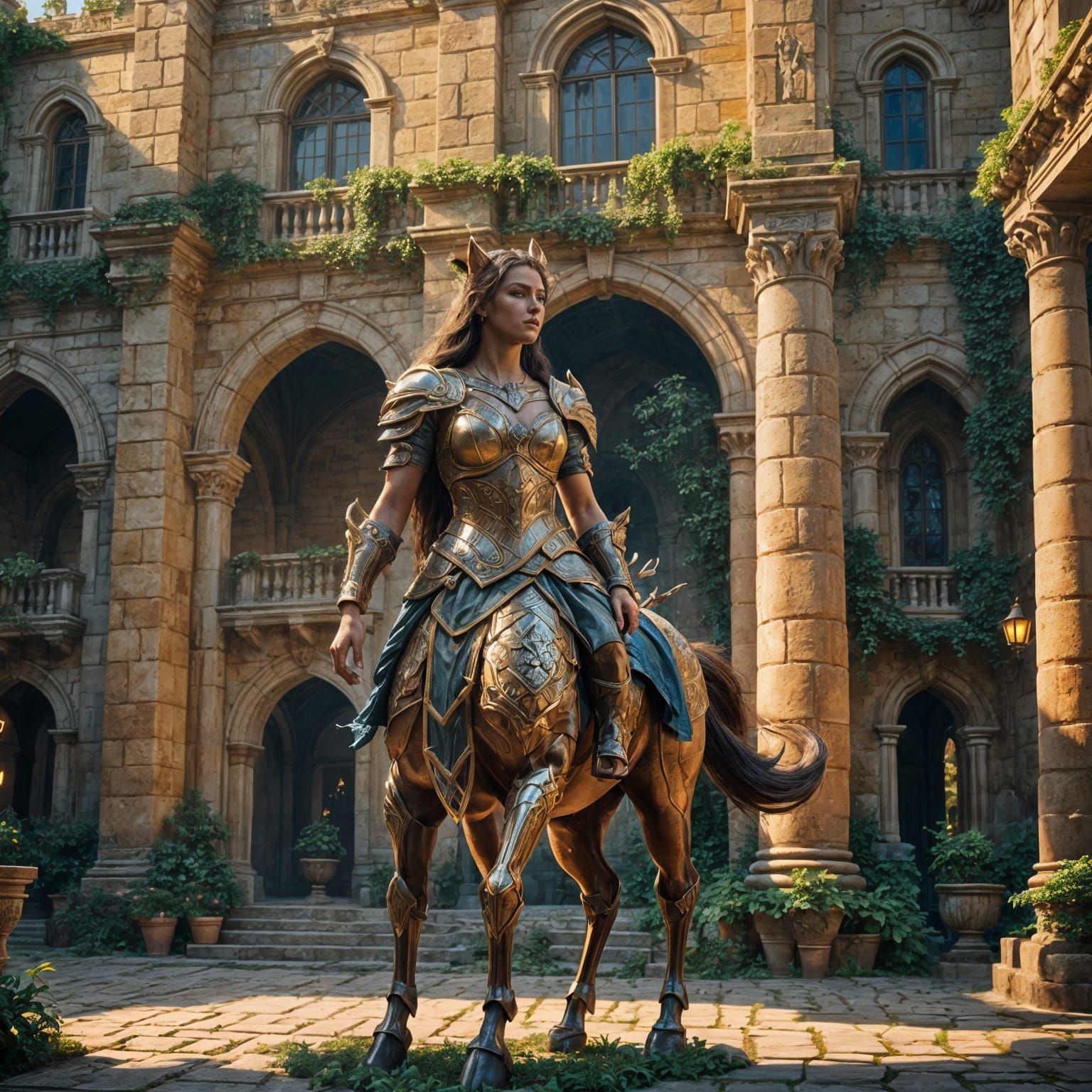 Female Centaur at Castle: Fantasy Concept Art