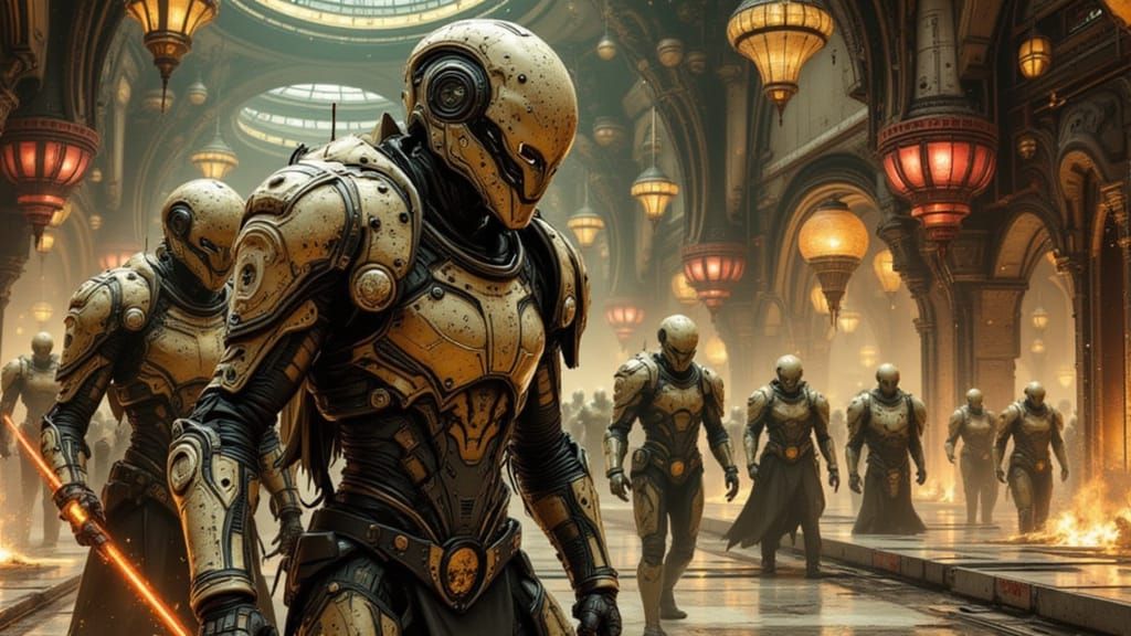 Space Templars Battle Werewolf Creatures in Sci-Fi Landscape