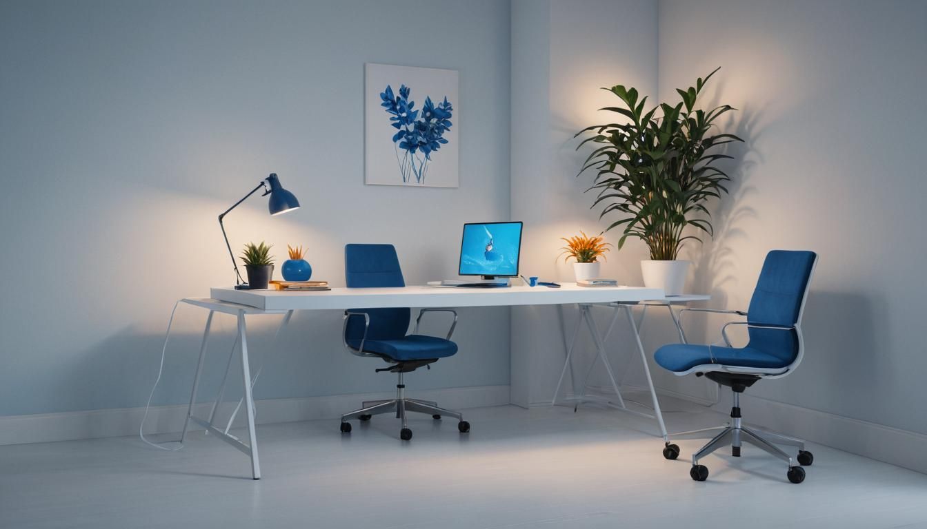 Minimalist Blue Office Corner in Modern Digital Art