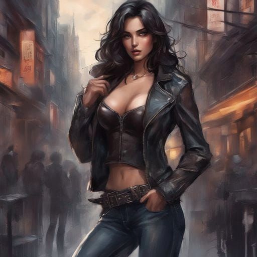 Beautiful Woman in Leather Jacket Portrait