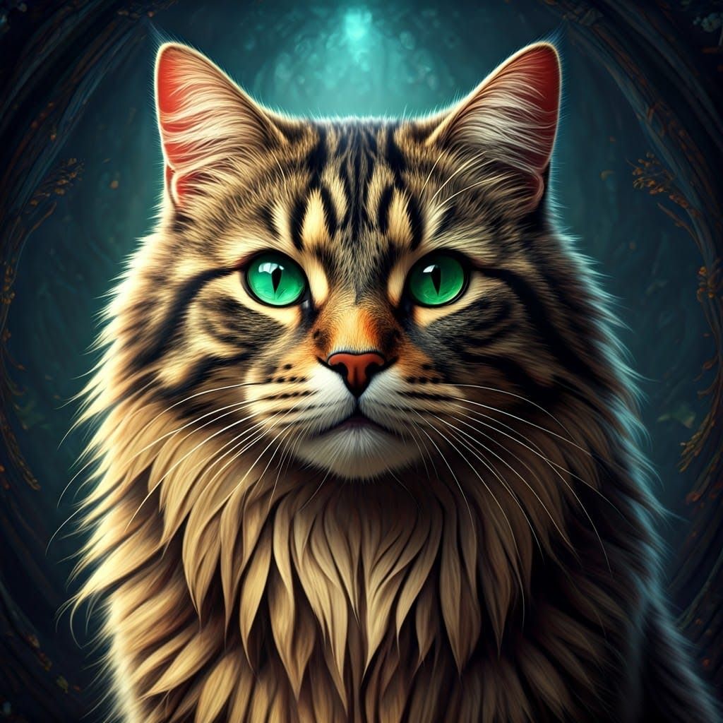 Mystical Cat in Enchanted Forest Concept Art