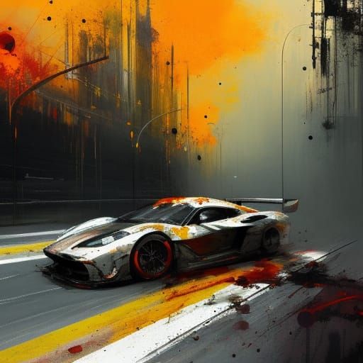 Orange Speedpaint of Racing Cars, Fine Art