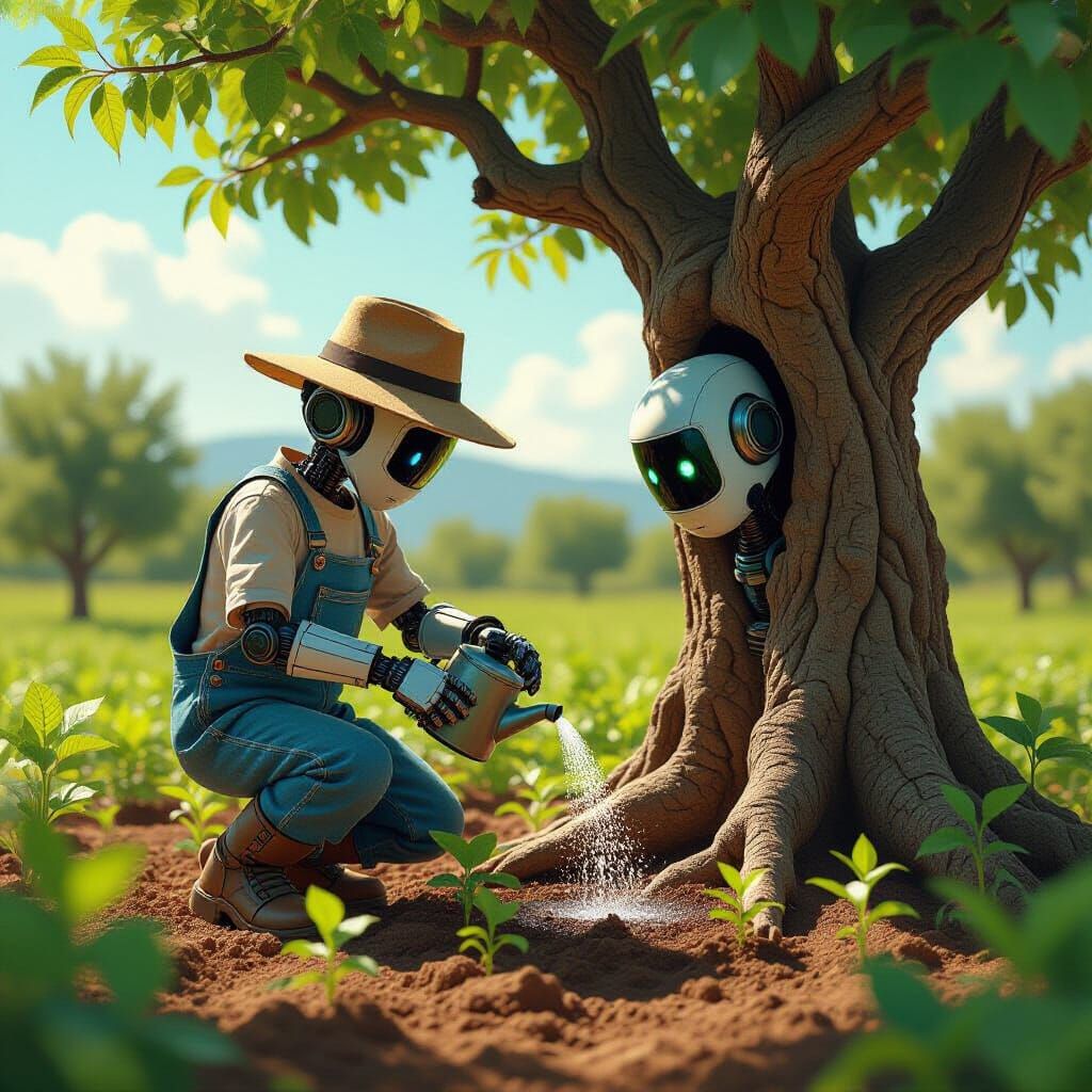 Robot Gardener Recharges at Ancient Jujube Tree