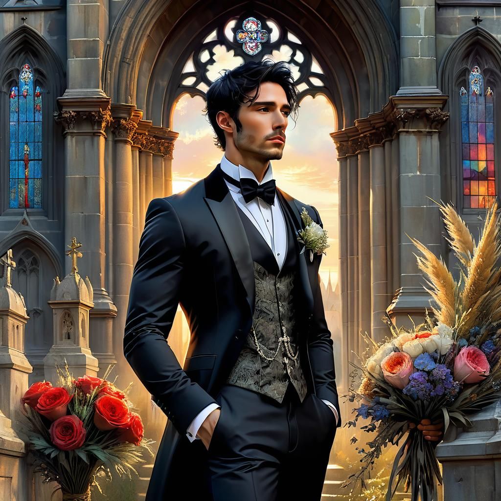 Anxious Groom Awaits Bride in Anime Style