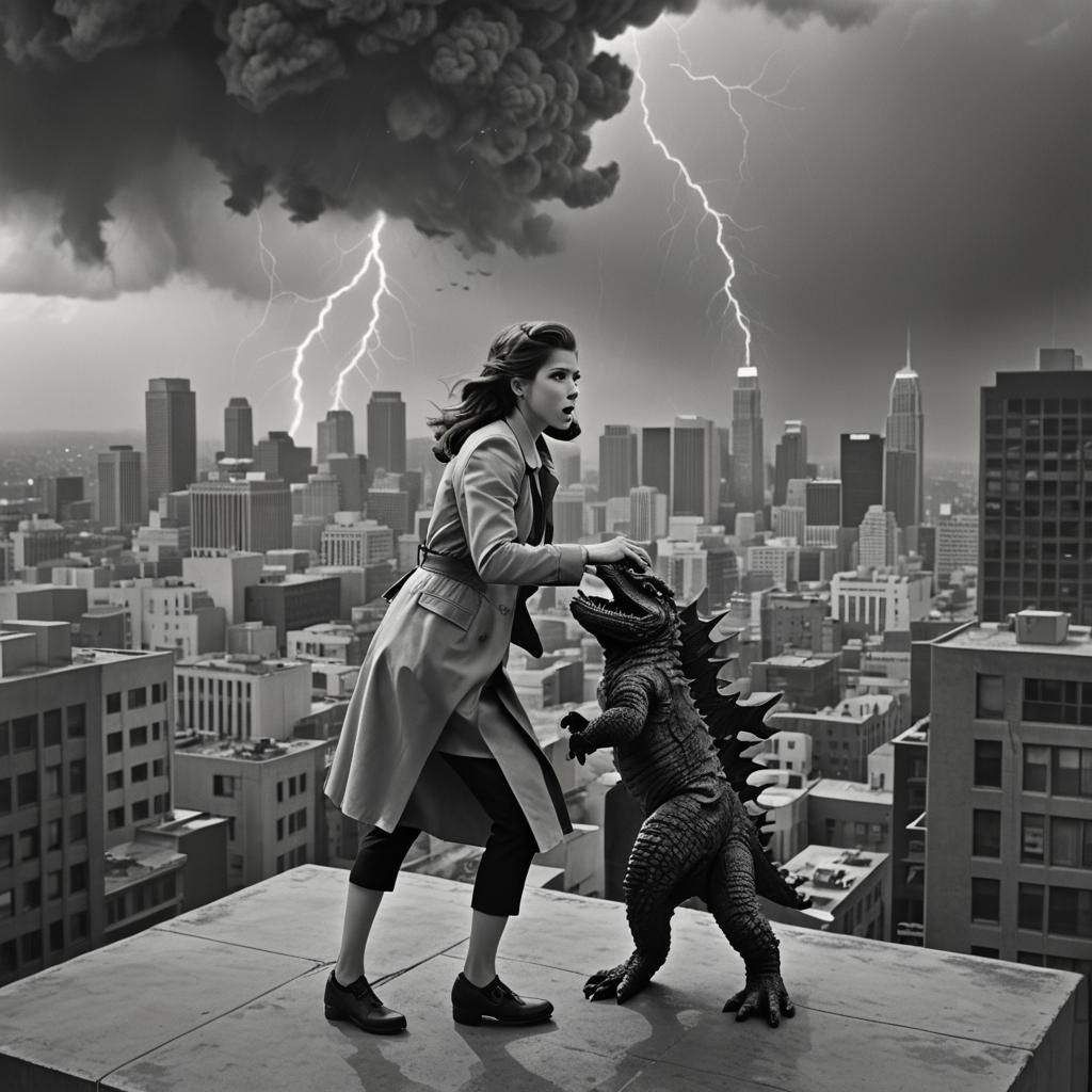 Anna Kendrick in 1950s Godzilla Movie Scene