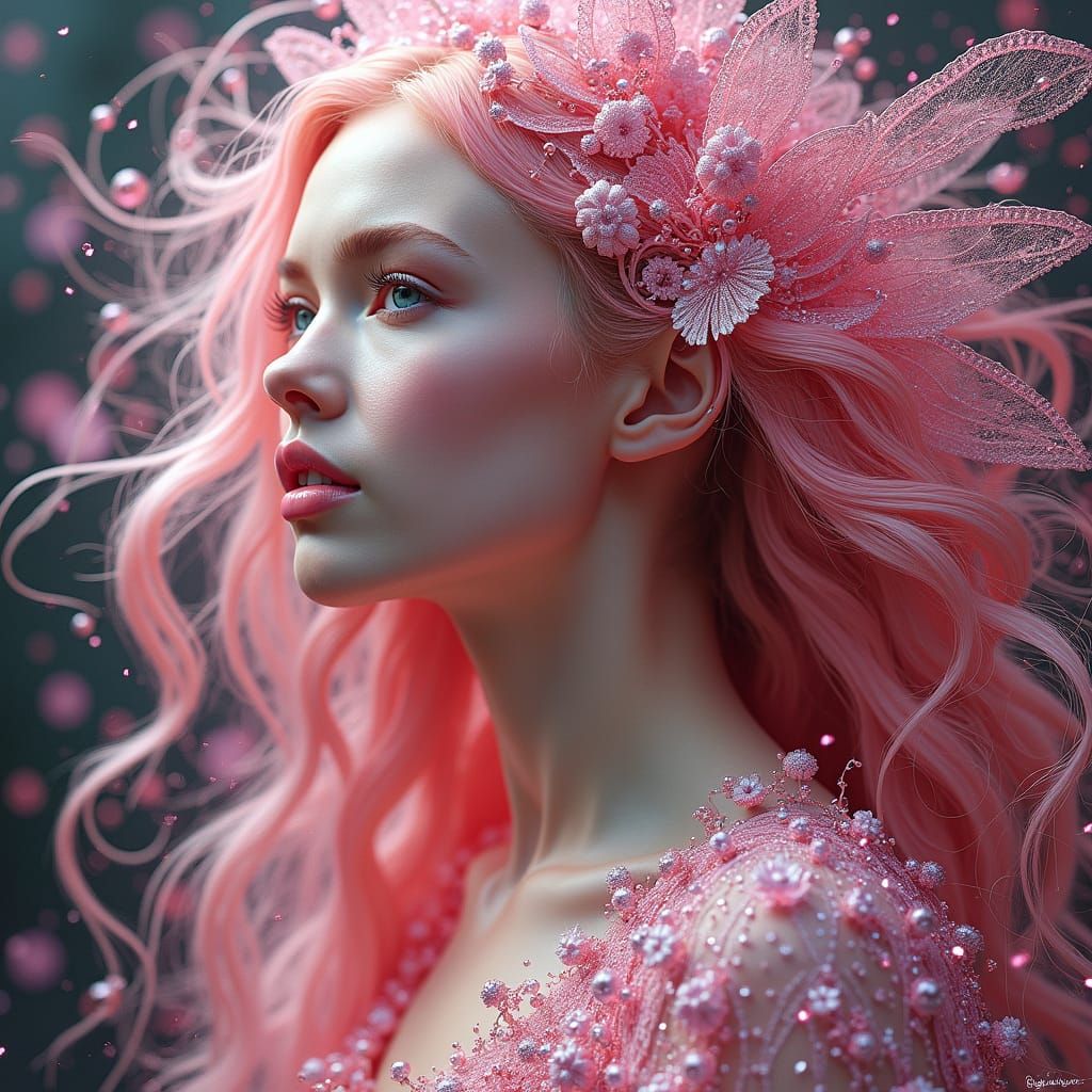Digital Portrait of Princess Aurora in Shimmering Pink Hues