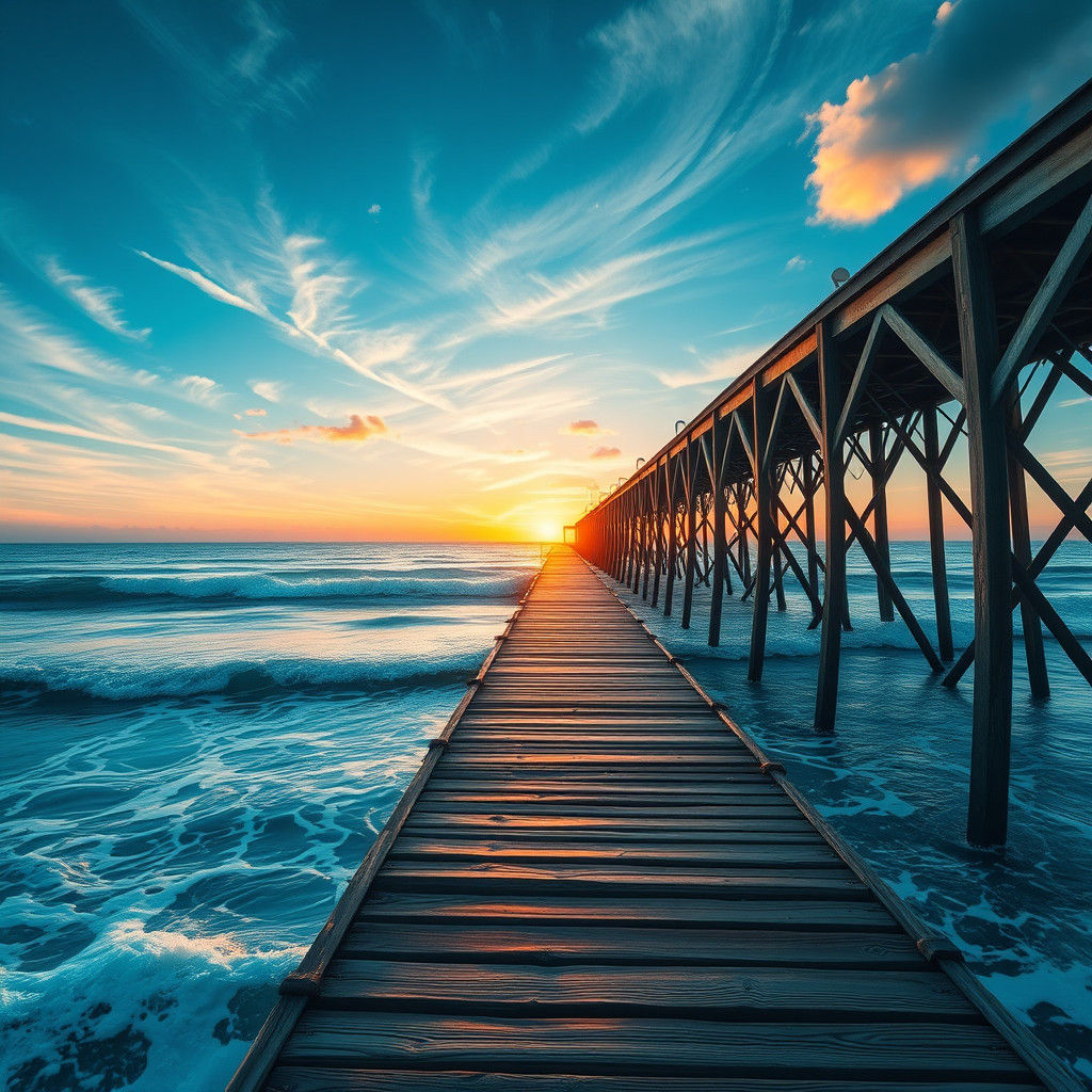Majestic Pier at Sunset: Fantasy Concept Art