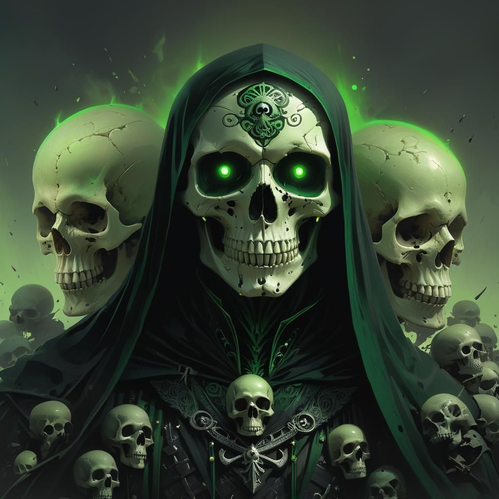 Green Glowing Necromancer with Skull Face