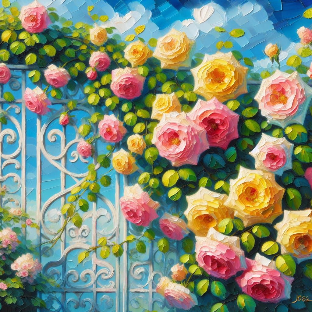 Vibrant Impasto Roses in Luxurious Tranquility